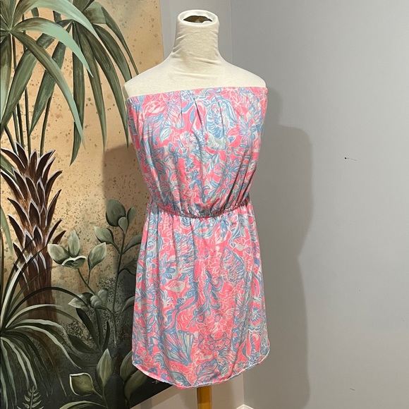 Lilly Pulitzer Strapless Dress in Pink and Blue - Picture 1 of 4